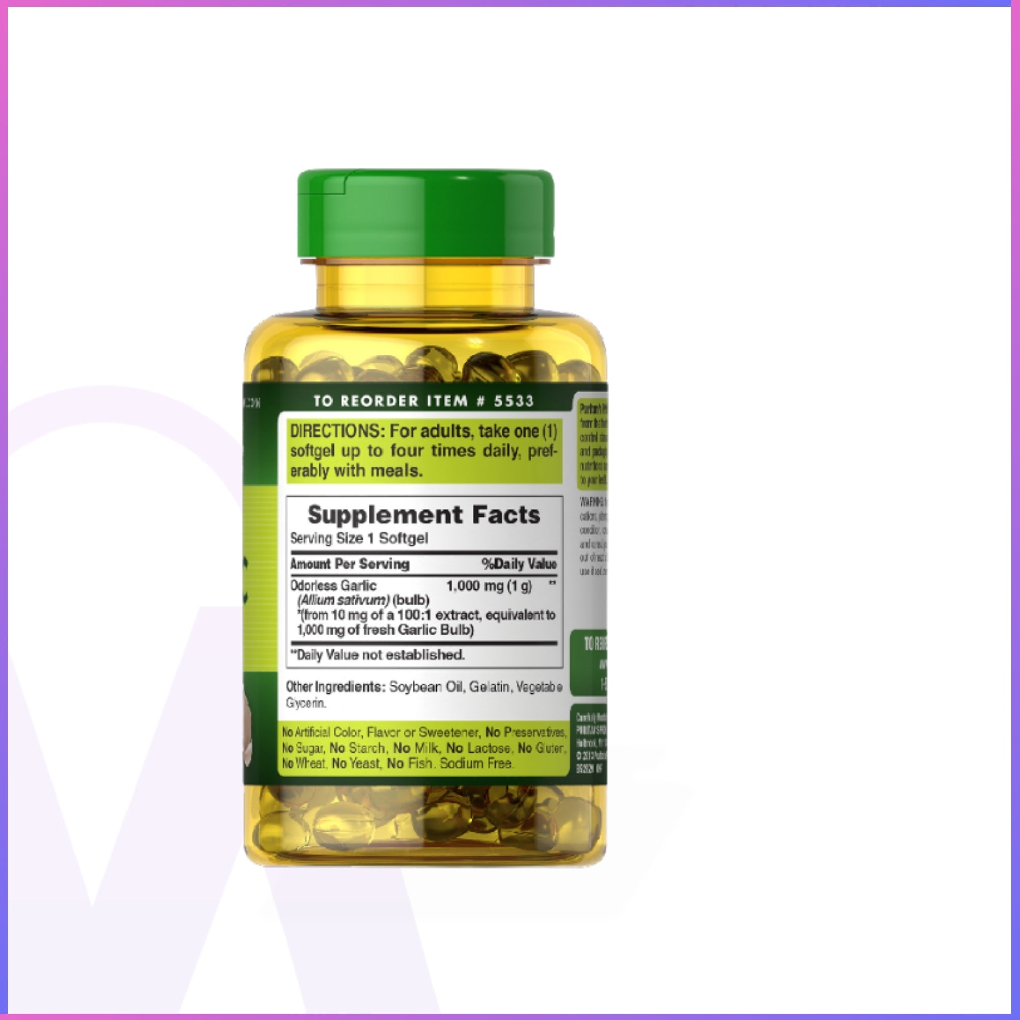 Puritan’s Pride Odorless Garlic Extract – 1000mg | 100 Softgels