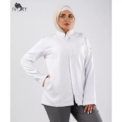 Half Collar Lab Coat with Zipper - Women