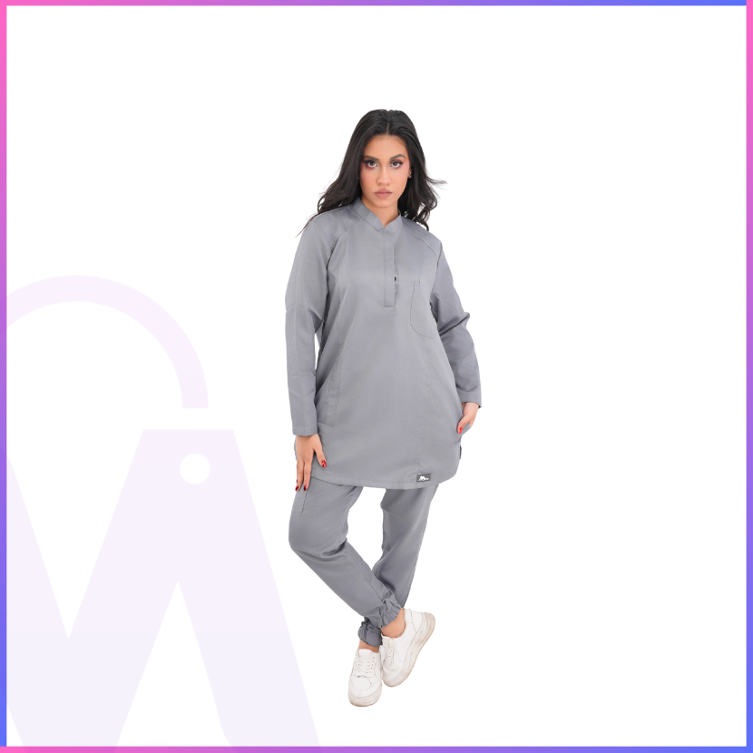 زي طبي نسائي بياقة نصفية بأكمام طويلة 
