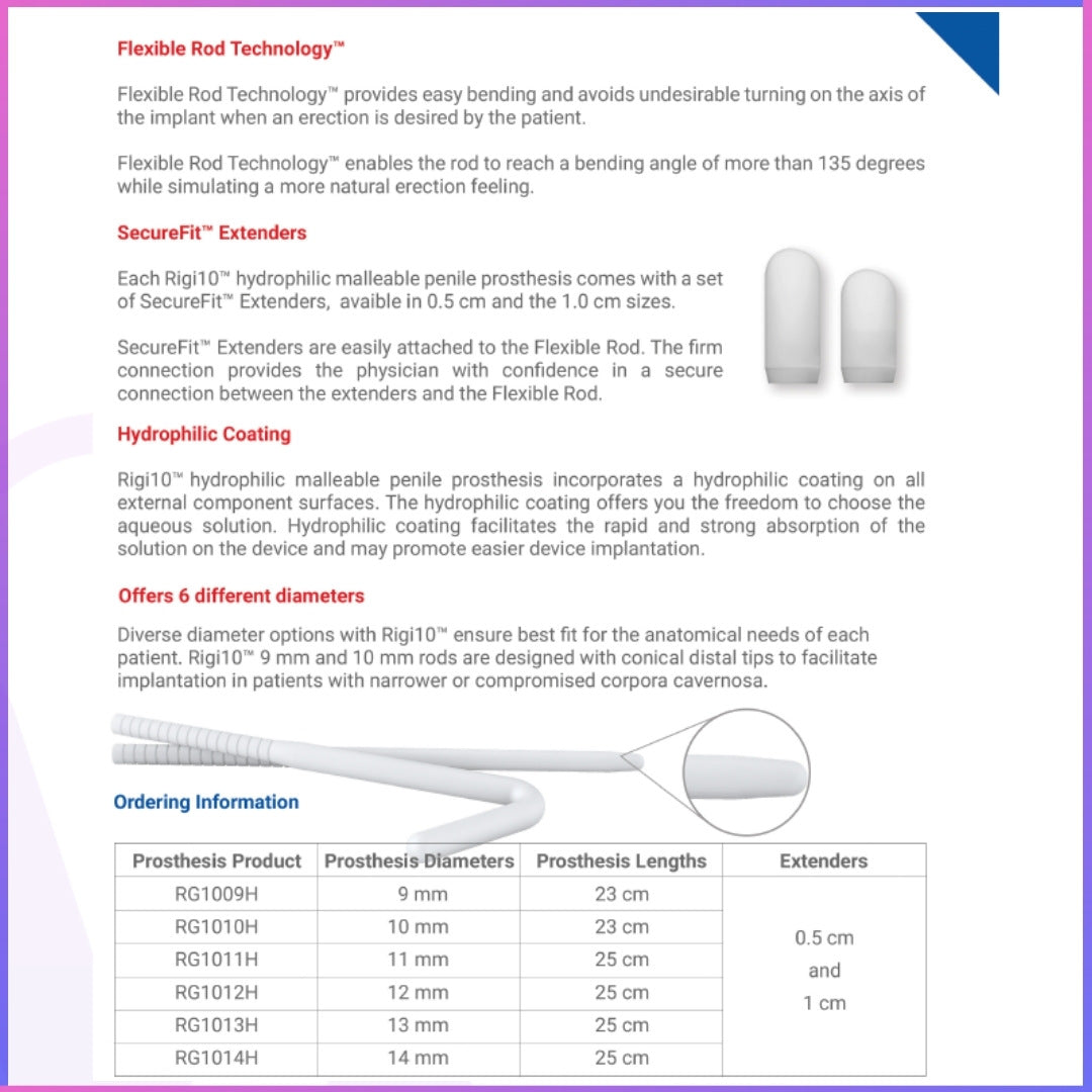 Rigi10™ Hydrophilic Malleable Penile Prosthesis