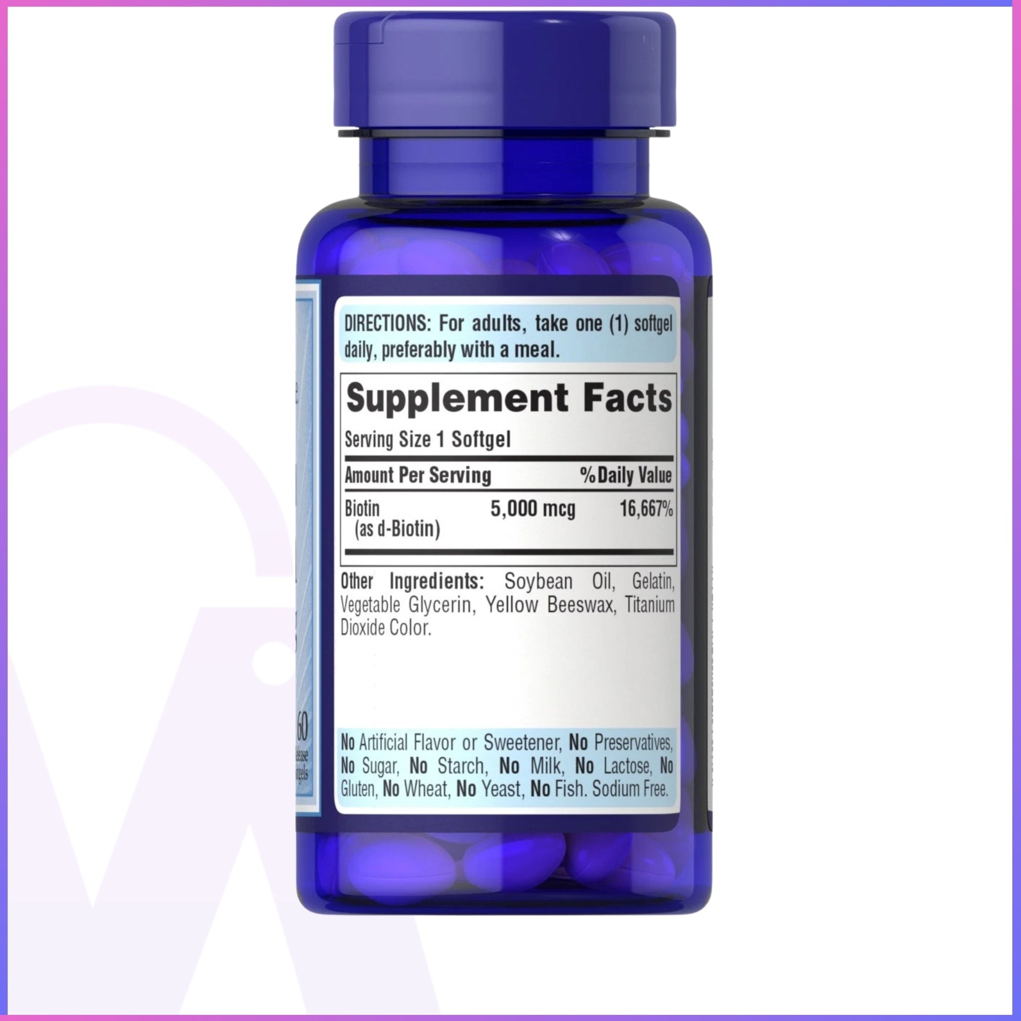 Puritan’s Pride Super Biotin 5000 mcg – Hair, Skin & Nails Support (60 Capsules)
