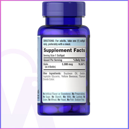 Puritan’s Pride Super Biotin 5000 mcg – Hair, Skin & Nails Support (60 Capsules)