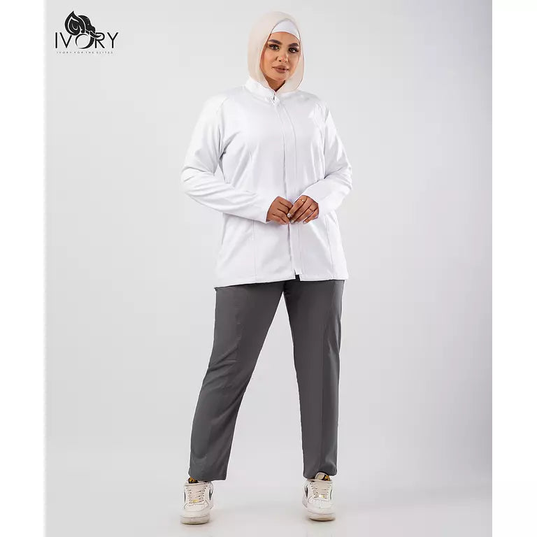 Half Collar Lab Coat with Zipper - Women